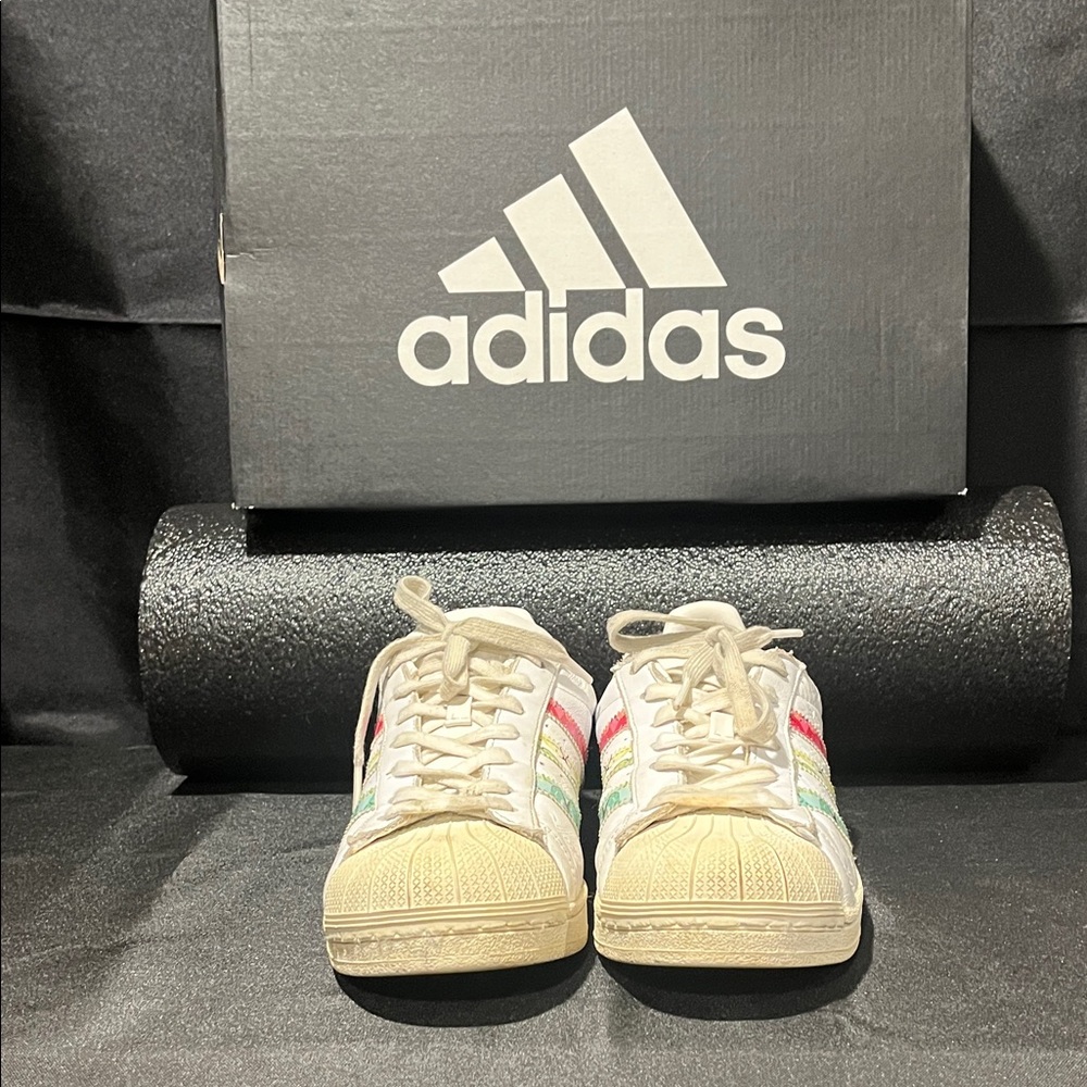 Adidas Women's Sneakers - White with Multicolor Stripes
